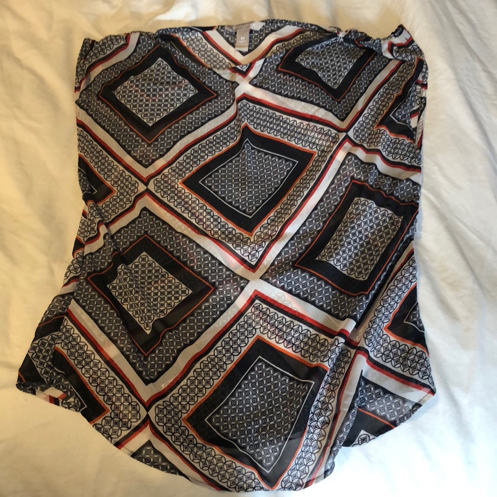 Navy and orange print blouse